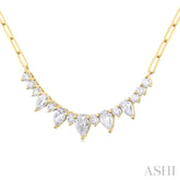 1 Ctw Smile Graduated Pear and Round Cut Diamond Paperclip Necklace in 14K Yellow Gold
